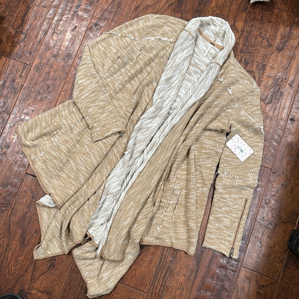 FREE PEOPLE SCARF FRONT OPEN CARDIGAN AMBER/CREAM SZ M NWT